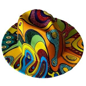 Vibrant Multicolor Rhinestone Embellished Fedora Hat ONE OF A KIND